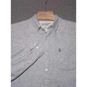 Original Penguin Shirt Mens Large Gray Long Sleeve Button Up Linen Blend